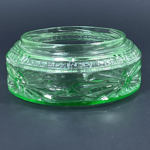 Barattolo Polvere Vetro Uranio Art Deco Vintage Scatola Piatto Base UV Bagliore 4,25” Senza Coperchio - Foto 9 di 14
