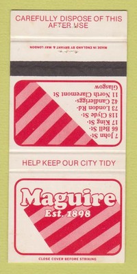 Matchbook Cover - Maguire UK Keep City Tidy 30 Strike