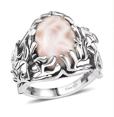 Seaview Artisan Crafted Pink Natrolite 7.65ctw Fish Ring Sz7 Sterling Silver 925
