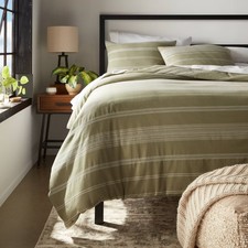 Twin/Twin Extra Long Cotton Woven Stripe Duvet Cover Sham Set Moss