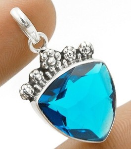6CT Natural Flawless Blue Topaz 925 Sterling Silver Pendant 1 1/4" Long @14-8