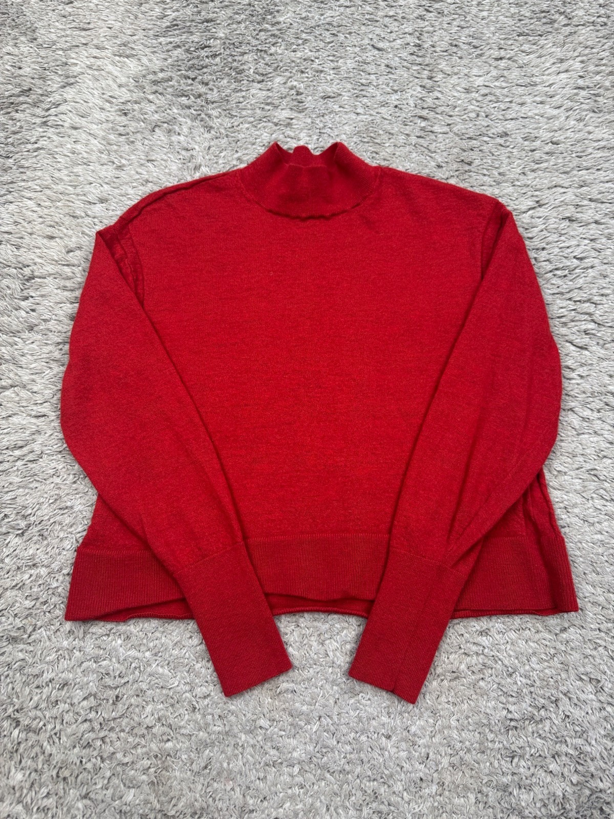 Everlane Sweater Women Small Red Wool Crop Mock Neck Ribbed Pullover