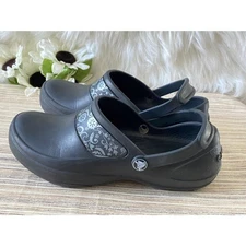  Crocs Womens Black Floral  Sling Backs Ankle Strap Flower Pattern US 6 Clogs 