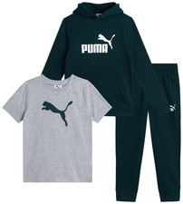 PUMA Toddler Boys Pants Set - 3 Piece Active T-Shirt, Fleece Hoodie Sweatshirt,