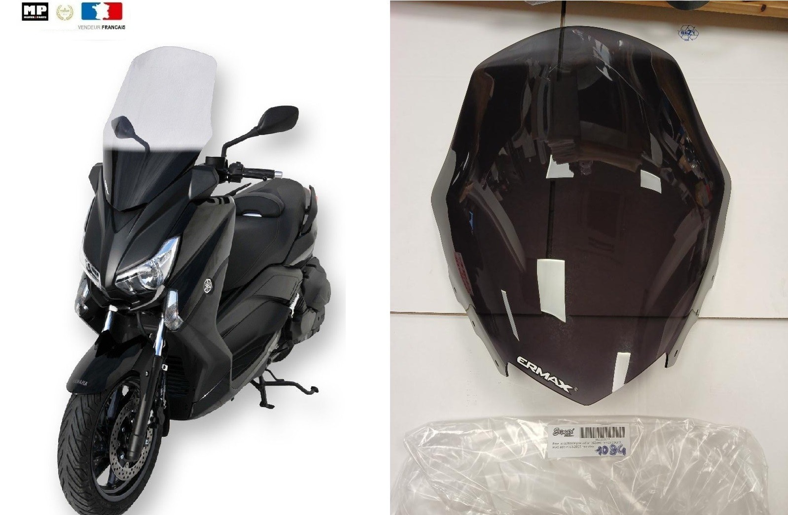 Pare-brise Ermax haute protection 62 cm pour Yamaha XMAX 400 du 2013 au 2017 noir clair