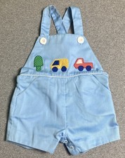 Vintage Health-tex 12M Blue Shortalls Baby Boy Embroidered Cars