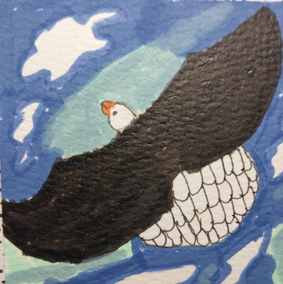 GAT Eagle Signed Whimsical Bird Painting  Impressionist Artwork Mini Home Decor