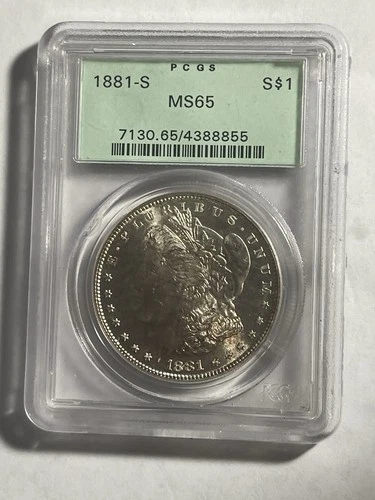 1881 "S" Morgan SILVER Dollar $1 PCGS MS65 #051 OGH Old Green Gem BU Unc ECC&C