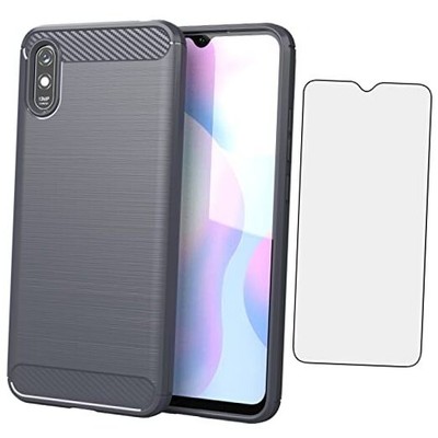Asuwish Phone Case for Xiaomi Redmi 9A Redme 9i with Tempered Glass Screen Grey