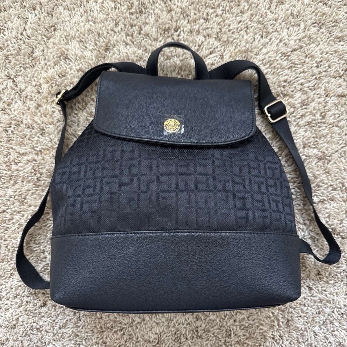 Tommy Hilfiger Medium size  Navy Patterned Logo Backpack 13” x 13”Women’s Tommy Hilfiger Backpack Striped Bags & Handbags for Women  main image 4