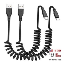 Car Carplay Cable 2Pack 3ft Coiled USB A to USB C Fast Charge 3FT-2pack Black