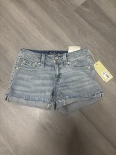 MISS ME Jeans Rhinestone Mid Rise Denim Shorts Light Blue Size 26