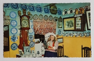 Vintage Dutch Interior Postcard - Marken Holland Woman Delftware Clock 1970s
