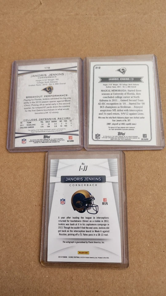 JANORIS JENKINS 2012 BOWMAN RC AUTO/2012 TOPPS MAGIC RC AUTO/2014 INSCRIPTIONS - Image 2 of 2