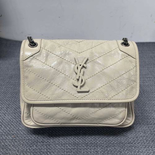 Saint Laurent YSL Niki Small White Leather Chain Shoulder Bag Crossbody 22cm