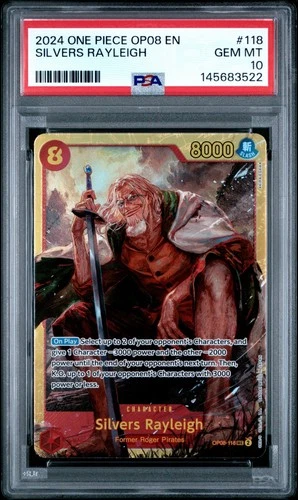 One Piece English OP08 SILVERS RAYLEIGH Secret Rare PSA 10 #118