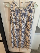 Terzo Millennio Dress Ivory Blue Floral 100% Linen Shift Sleeveless Italy SZ L