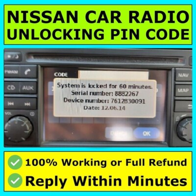  NISSAN RADIO CODE Qashqai Juke Micra Almera Note Navara BINNEN MINUTEN SCHNELL 