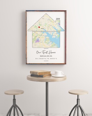 Personalized custom Housewarming map gift, Our First Home Gift, Our Home Map