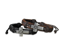 2 Faux Leather Bracelet for Men  Women Catholic Cross Christian Jewelry