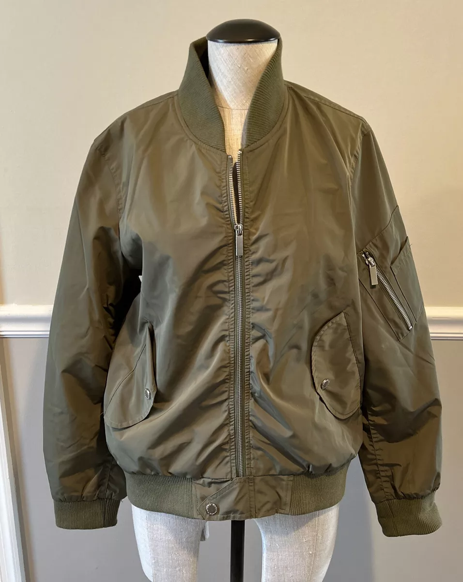 Womens French Connection Bomber Jacket LARGE Green Flight EUC spring fall