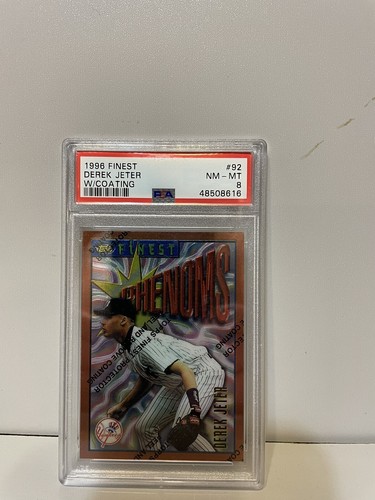 PSA 1996 Topps Finest  Derek Jeter The Captain w/ Coating Card #92 PSA NM-MT 8
