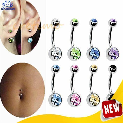 12 Pcs/Pack Belly Button Bars Navel Bar Rings Crystal Gem Balls Surgical Steel - 第 1/11 張圖片