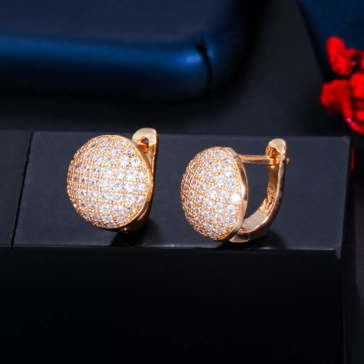 Fashion Simple CZ Stone Round Stud Earring for Women Party 585