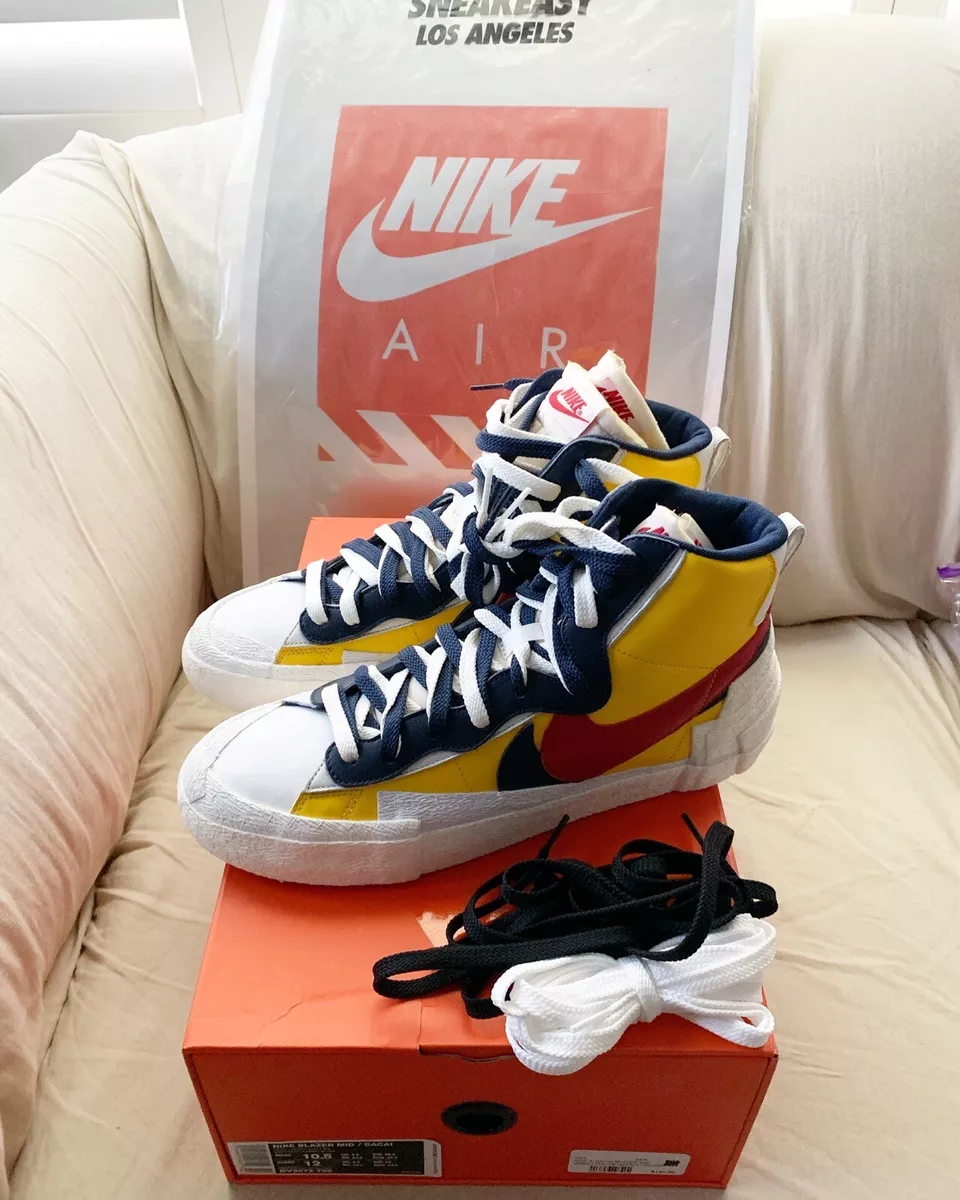 sacai x nike blazer mid white yellow blue red - new size 10.5