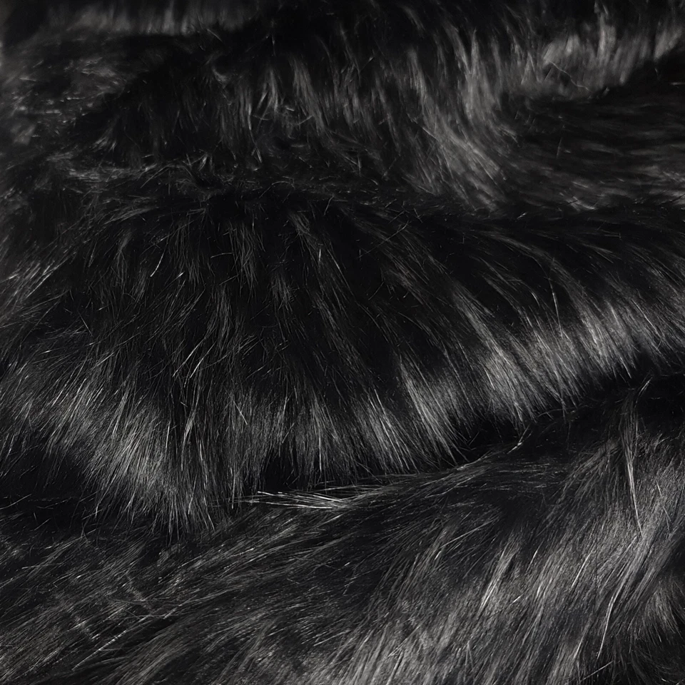 Webpelz Langhaar kuscheliges Kunstfell Stoff Fell Schwarz Grau meliert Deko - Bild 2 von 4