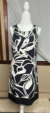 Ann Taylor Dress Womens 2 Print Silk Shift Black White