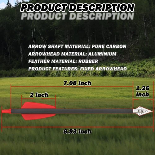 Crossbow Bolts Pure Carbon Arrow 9'' Bow Archery Blade Arrowhead Outdoor Hunting - Picture 2 of 16