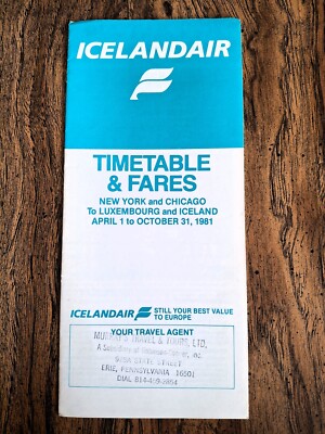 ICELANDAIR Timetable and Fares April 1 to October 31, 1981 with Route Map Inside