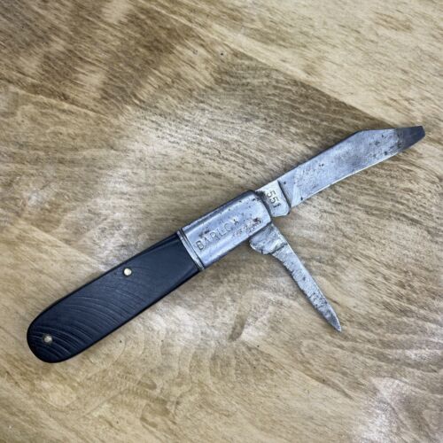Camco Barlow 551 2 Blade Folding Knife 5.5" Black Handle USA Vintage 1960s Used - Afbeelding 1 van 5