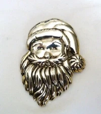 3 1/4" HUGE REPOUSSE SANTA HOLIDAY CHRISTMAS SILVER PLATE PIN OR PENDANT