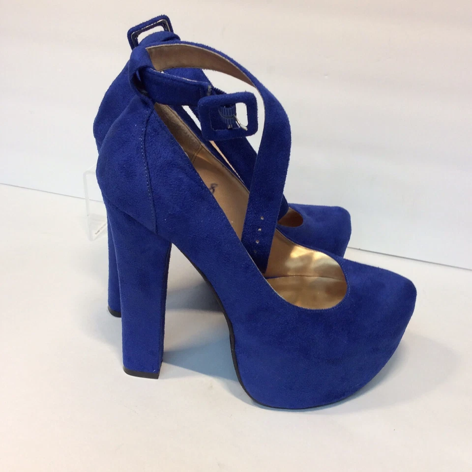 Zapato de remolque abierto de tacón alto de gamuza azul real Luichiny $76 talla 8 Foto 3 de 4