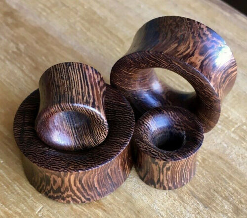 PAIR Concave Snake Wood Organic Double Flare Tunnels Body Jewelery Plugs Gauges - Picture 1 of 5