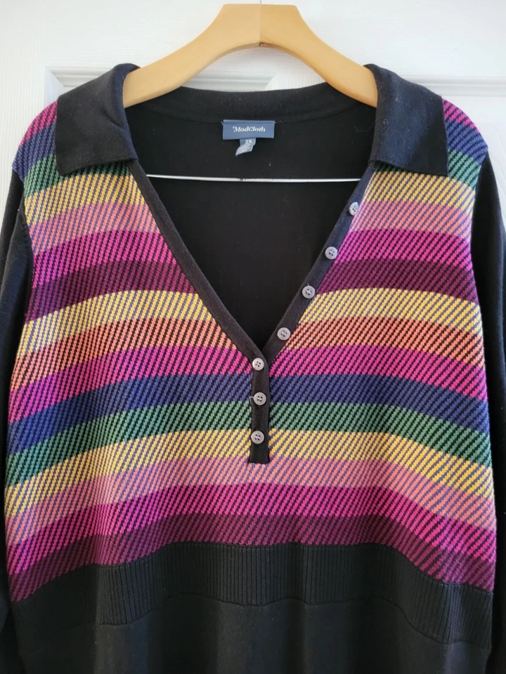 Modcloth Womens Rainbow Black sweater dress Marsha size 2X - Image 3 of 4