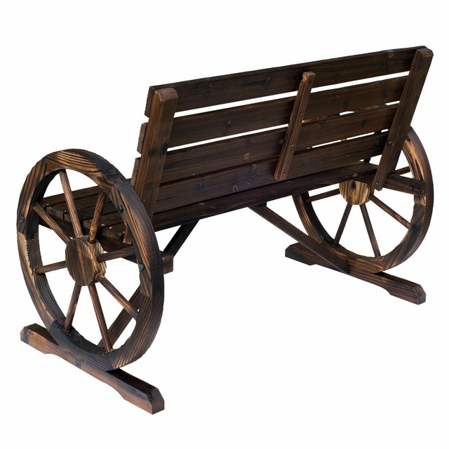 Outsunny Rustic Wooden Outdoor Patio Wagon Wheel Bench Seat for sale