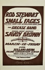 Rod Stewart with Small Faces Savoy Brown Concert Handbill Fresno1971 signed R...