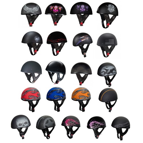 Fulmer Adult Shorty Motorcycle Helmet Half Helmet Cruiser DOT Approved 301 TAC - Picture 1 of 25