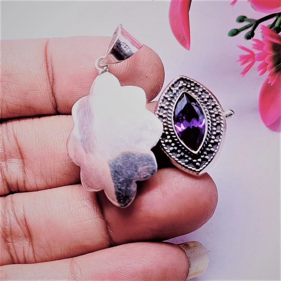 Amethyst Gemstone Handmade Poison Pendant.925 Sterling Silver Amethyst pendant - Image 3 of 4