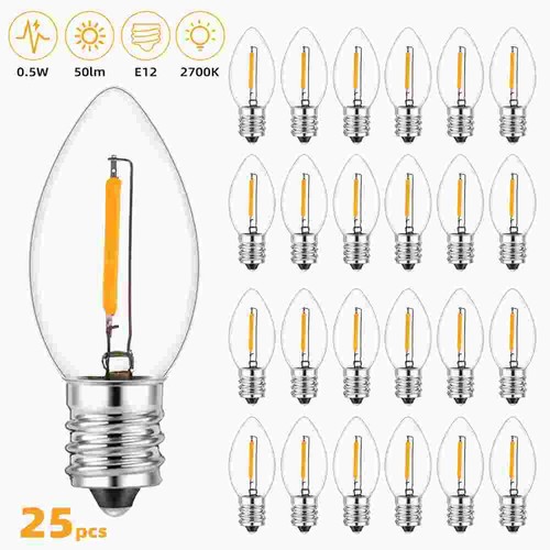 25Pcs C7 Christmas Led Light Bulb E12 Replacement Night Light Bulb 7W 2700K