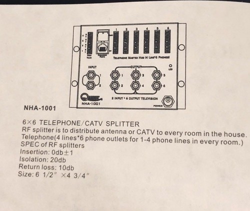 Quest Technology NHA-1001 6 x 6 Telephone-CATV/Coax Splitter Residential System - Picture 7 of 7