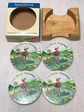 AuqaStone Golf Coasters Set of 4 Golfing Theme The Real Hazard NEW