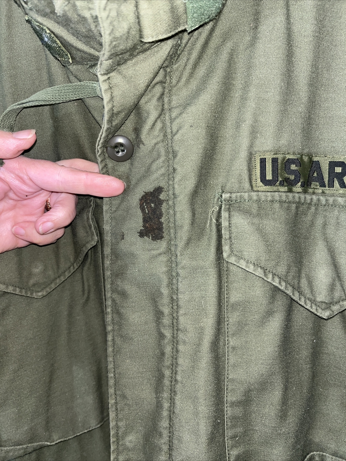 VINTAGE Army field JACKET MILITARY SMALL Long patches… - Gem