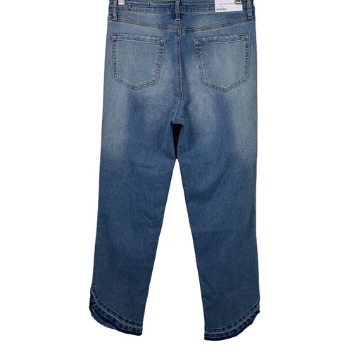 Jeans Delaluz Denim Talla 8 Tiro Alto Rectos Cortos Botón Mosca Borde Crudo Dobladillos NUEVO - Imagen 2 de 7