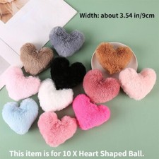 Pompon Cuore Finto In Pelliccia Morbida 10X Per Portachiavi 9Cm Larghezza