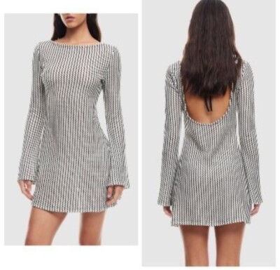NWT Micas Black and White Crochet Long Sleeve Dress Women's Size Large