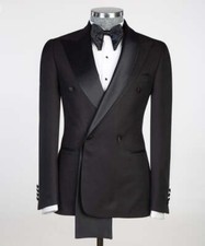 Business Black Men Suits Double Breasted Wedding Prom Groom Tuxedos Regular Fit